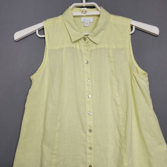 J. Jill Love Linen Button Front Top Womens Small Petite Tunic Yellow Sleeveless - Picture 3 of 11